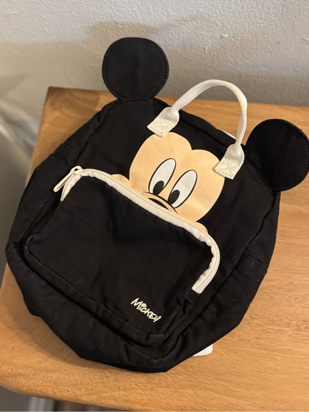 Disney Black Mickey Mouse Ear Mini Backpack with Cream Face and White Trim
